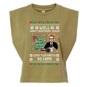 Ugly Christmas Sweater The Office Happy Birthday Jesus Sorry Your Party Garment-Dyed Women's Muscle Tee