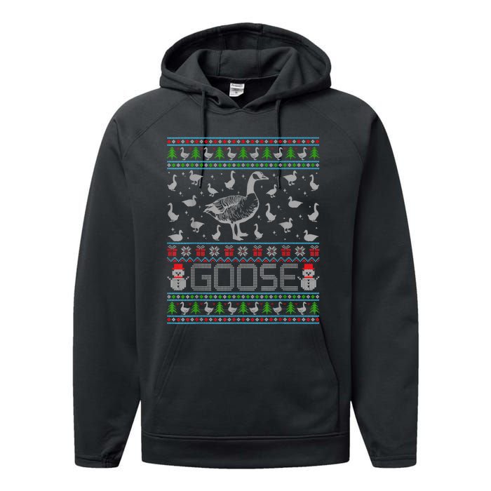 Ugly Christmas Sweaters Merry Goosemas Goose Lover Performance Fleece Hoodie