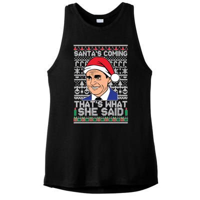 Ugly Christmas Sweater The Office SantaS Coming ThatS What She Said Ladies PosiCharge Tri-Blend Wicking Tank