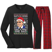 Ugly Christmas Sweater The Office SantaS Coming ThatS What She Said Women's Long Sleeve Flannel Pajama Set 