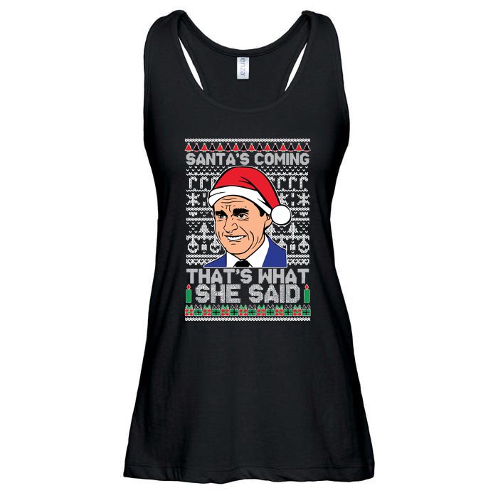 Ugly Christmas Sweater The Office SantaS Coming ThatS What She Said Ladies Essential Flowy Tank