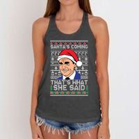 Ugly Christmas Sweater The Office SantaS Coming ThatS What She Said Women's Knotted Racerback Tank