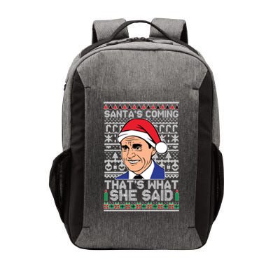 Ugly Christmas Sweater The Office SantaS Coming ThatS What She Said Vector Backpack