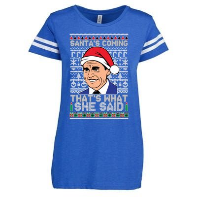 Ugly Christmas Sweater The Office SantaS Coming ThatS What She Said Enza Ladies Jersey Football T-Shirt