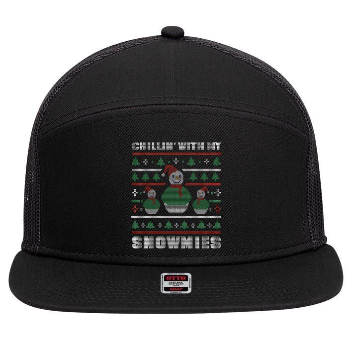 Ugly Christmas Sweater Alternative Chillin With My Snowmies Meaningful Gift 7 Panel Mesh Trucker Snapback Hat