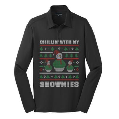 Ugly Christmas Sweater Alternative Chillin With My Snowmies Meaningful Gift Silk Touch Performance Long Sleeve Polo