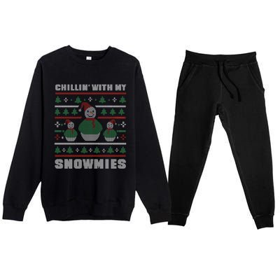 Ugly Christmas Sweater Alternative Chillin With My Snowmies Meaningful Gift Premium Crewneck Sweatsuit Set