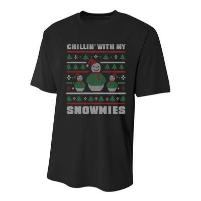 Ugly Christmas Sweater Alternative Chillin With My Snowmies Meaningful Gift Youth Performance Sprint T-Shirt