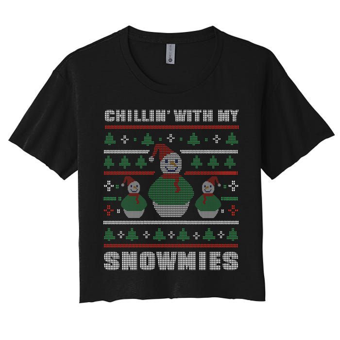 Ugly Christmas Sweater Alternative Chillin With My Snowmies Meaningful Gift Crop Top