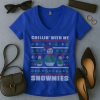 Ugly Christmas Sweater Alternative Chillin With My Snowmies Meaningful Gift Women's V-Neck T-Shirt