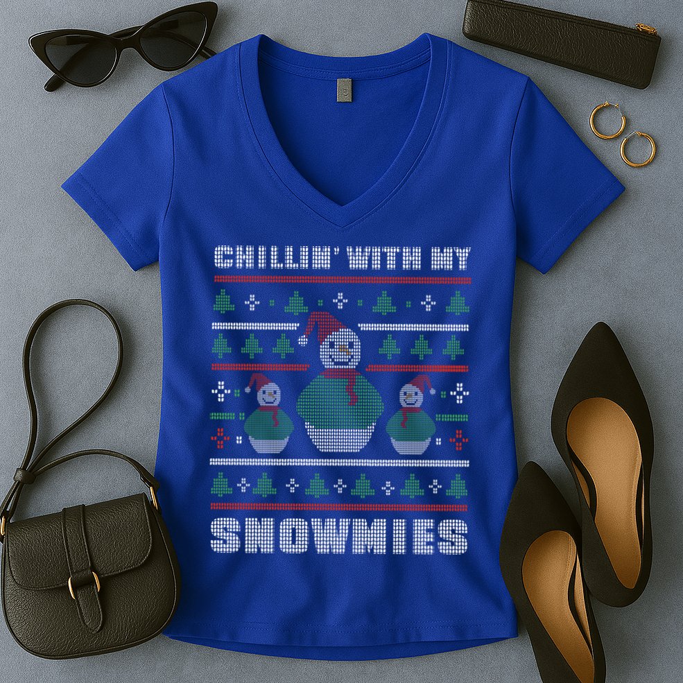 Ugly Christmas Sweater Alternative Chillin With My Snowmies Meaningful Gift Women's V-Neck T-Shirt