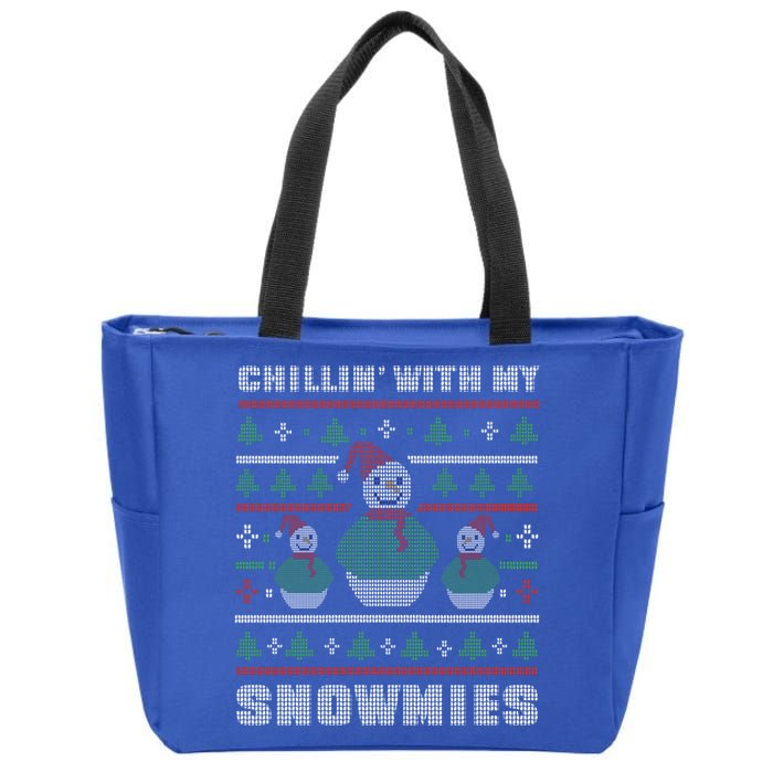 Ugly Christmas Sweater Alternative Chillin With My Snowmies Meaningful Gift Zip Tote Bag