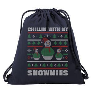 Ugly Christmas Sweater Alternative Chillin With My Snowmies Meaningful Gift Drawstring Bag