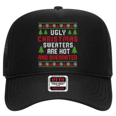 Ugly Christmas Sweaters Hot Overrated Holiday Party Funny High Crown Mesh Back Trucker Hat