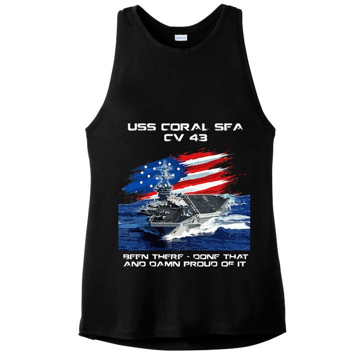 USS Coral Sea CV 43 Aircraft Carrier Veteran USA Flag Xmas Ladies PosiCharge Tri-Blend Wicking Tank