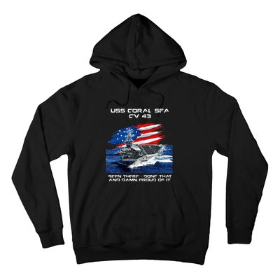 USS Coral Sea CV 43 Aircraft Carrier Veteran USA Flag Xmas Hoodie