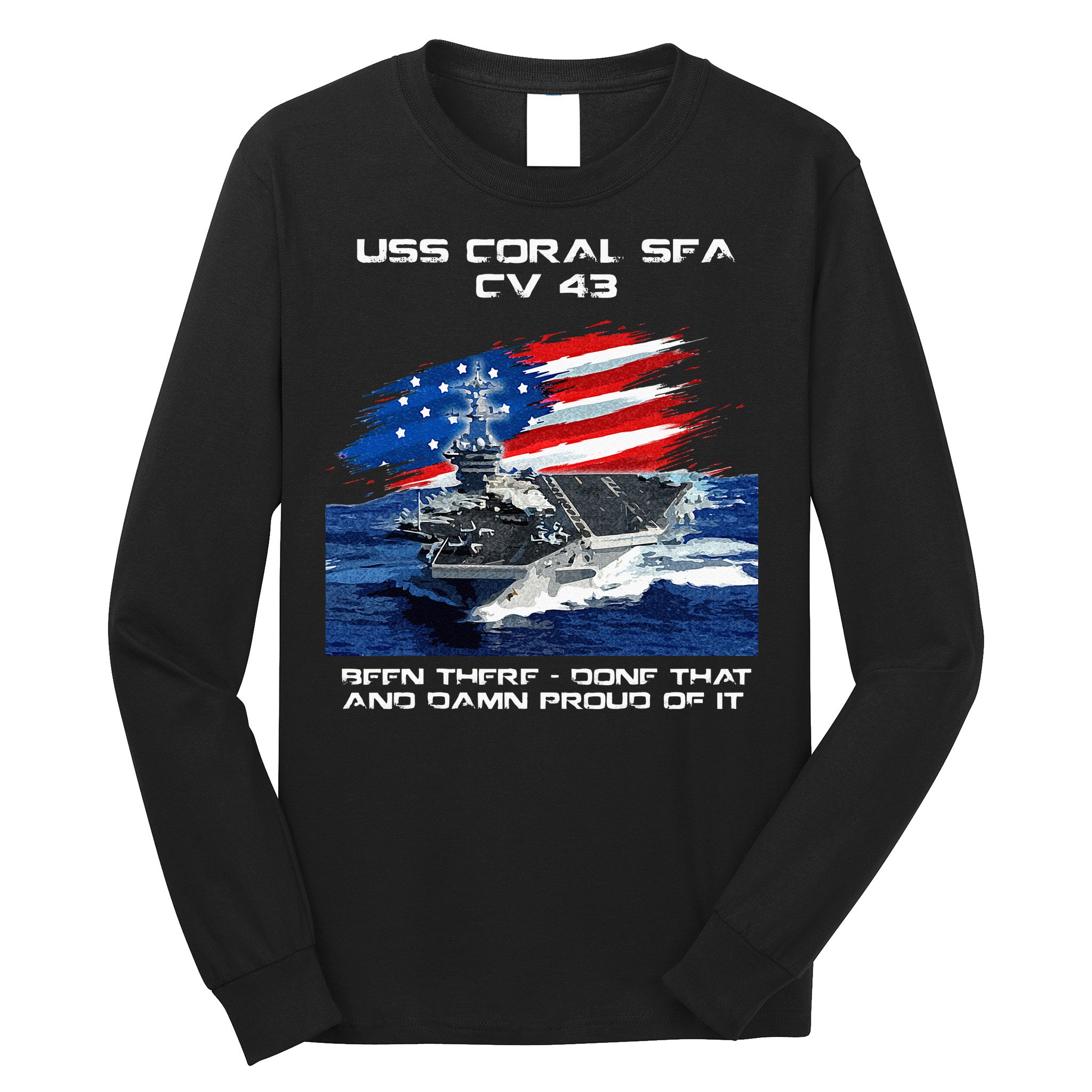 USS Coral Sea CV 43 Aircraft Carrier Veteran USA Flag Xmas Long Sleeve Shirt
