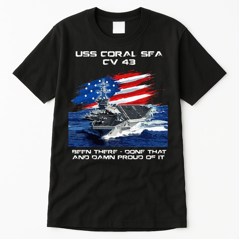 USS Coral Sea CV 43 Aircraft Carrier Veteran USA Flag Xmas Tall T-Shirt