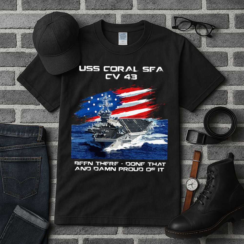 USS Coral Sea CV 43 Aircraft Carrier Veteran USA Flag Xmas Tall T-Shirt