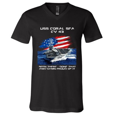 USS Coral Sea CV 43 Aircraft Carrier Veteran USA Flag Xmas V-Neck T-Shirt