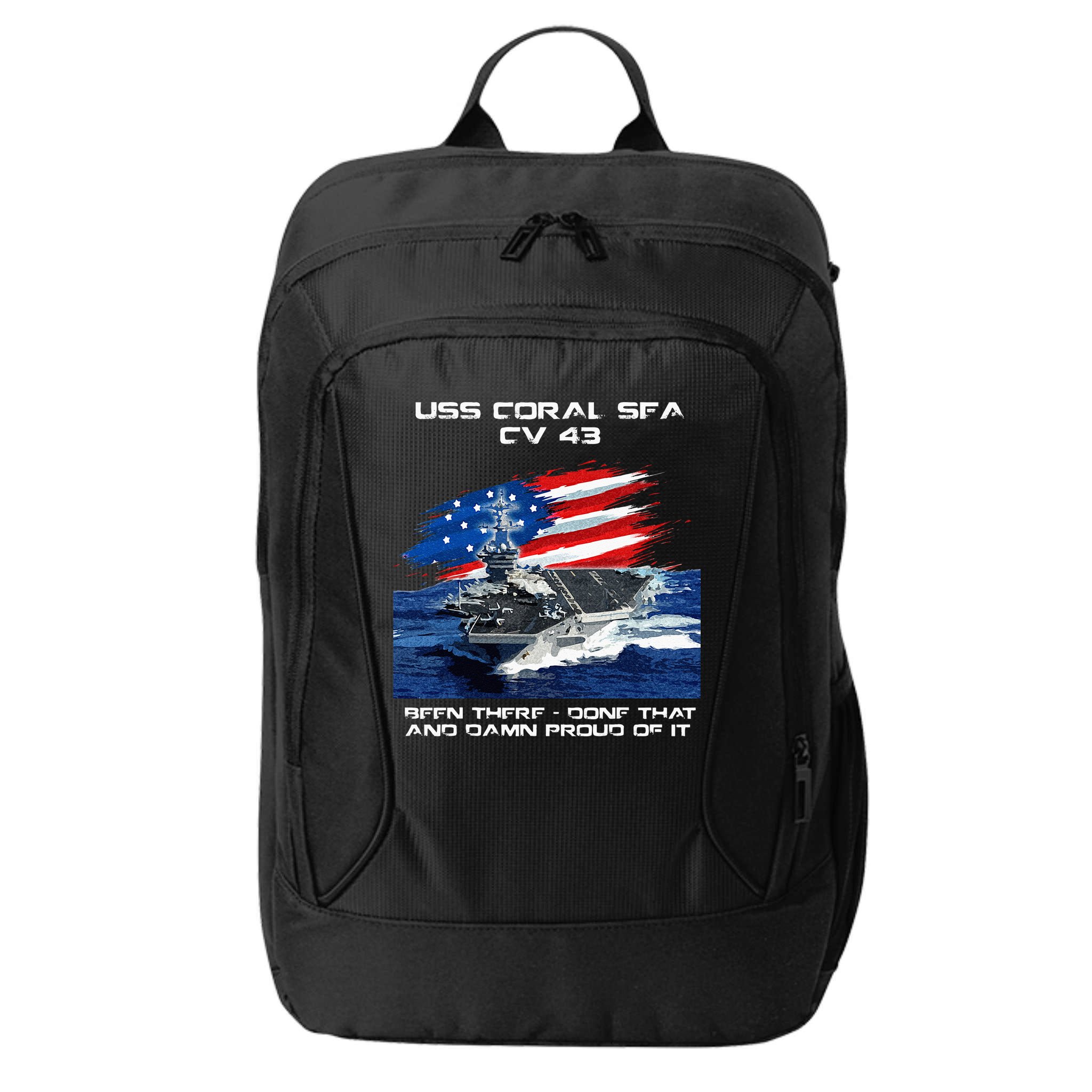 USS Coral Sea CV 43 Aircraft Carrier Veteran USA Flag Xmas City Backpack