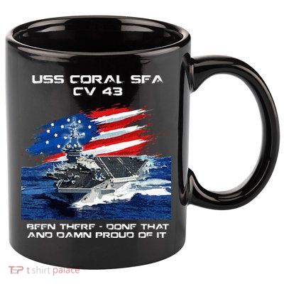 USS Coral Sea CV 43 Aircraft Carrier Veteran USA Flag Xmas 11oz C Handle Ceramic Mug