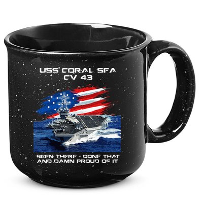 USS Coral Sea CV 43 Aircraft Carrier Veteran USA Flag Xmas 15oz Campfire Ceramic Mug