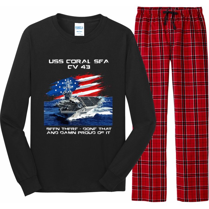 USS Coral Sea CV 43 Aircraft Carrier Veteran USA Flag Xmas Long Sleeve Pajama Set