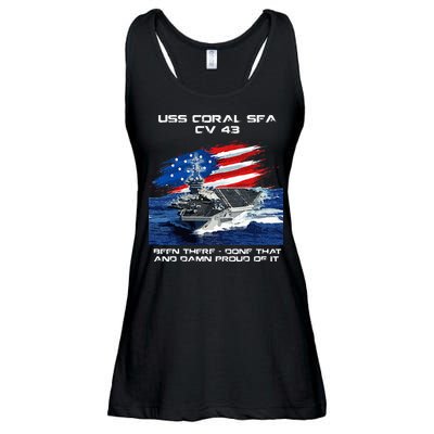 USS Coral Sea CV 43 Aircraft Carrier Veteran USA Flag Xmas Ladies Essential Flowy Tank