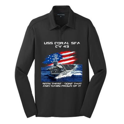 USS Coral Sea CV 43 Aircraft Carrier Veteran USA Flag Xmas Silk Touch Performance Long Sleeve Polo