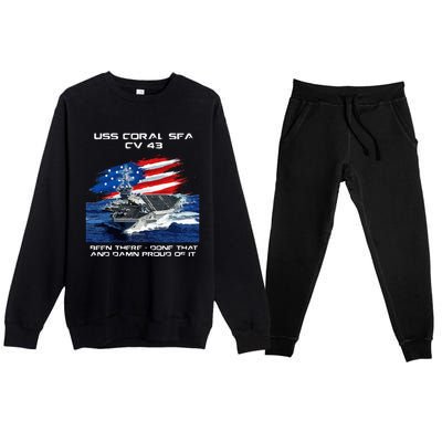 USS Coral Sea CV 43 Aircraft Carrier Veteran USA Flag Xmas Premium Crewneck Sweatsuit Set