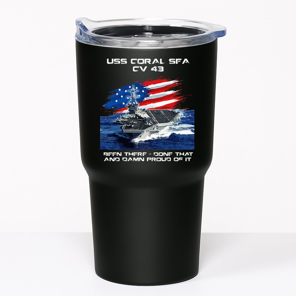USS Coral Sea CV 43 Aircraft Carrier Veteran USA Flag Xmas Tumbler