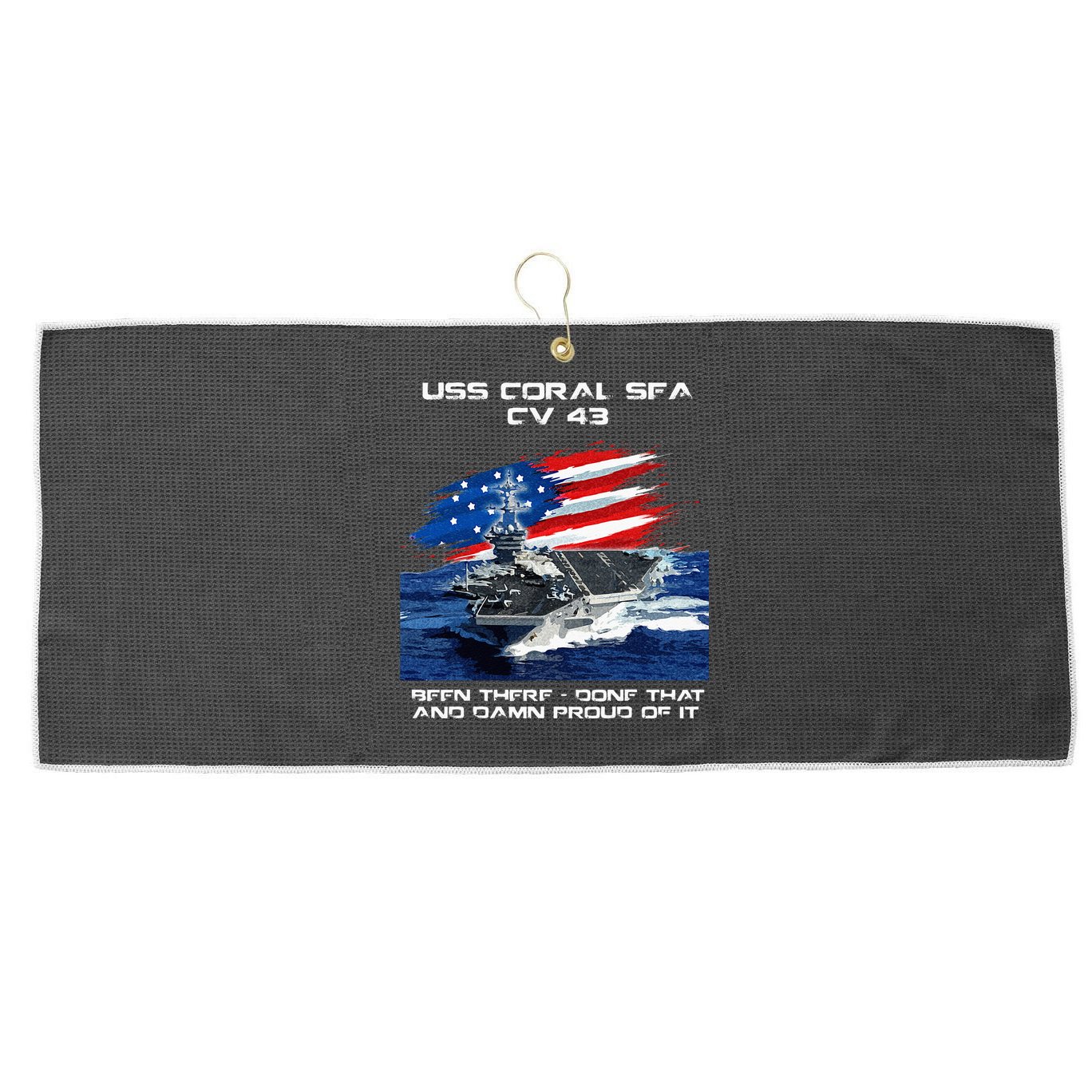 USS Coral Sea CV 43 Aircraft Carrier Veteran USA Flag Xmas Large Microfiber Waffle Golf Towel