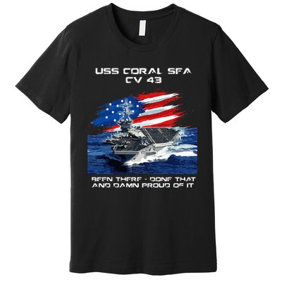 USS Coral Sea CV 43 Aircraft Carrier Veteran USA Flag Xmas Premium T-Shirt