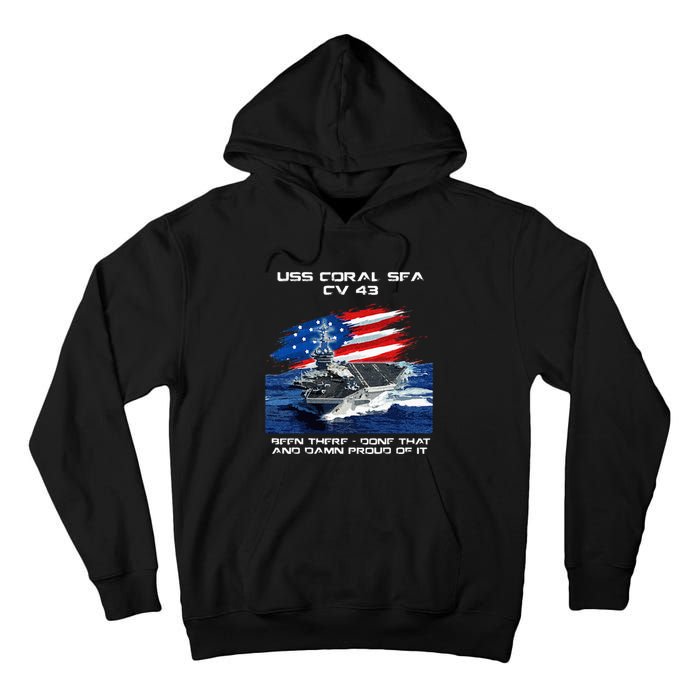 USS Coral Sea CV 43 Aircraft Carrier Veteran USA Flag Xmas Tall Hoodie