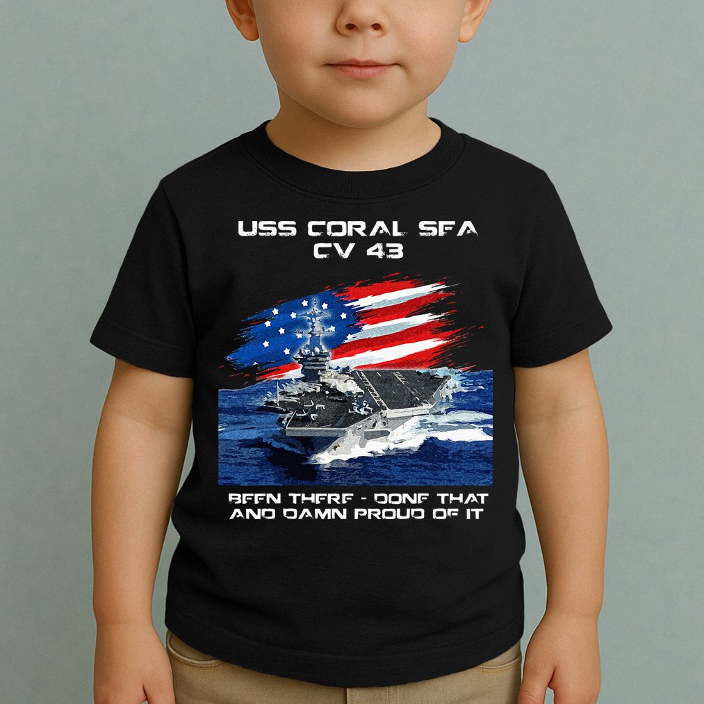 USS Coral Sea CV 43 Aircraft Carrier Veteran USA Flag Xmas Toddler T-Shirt