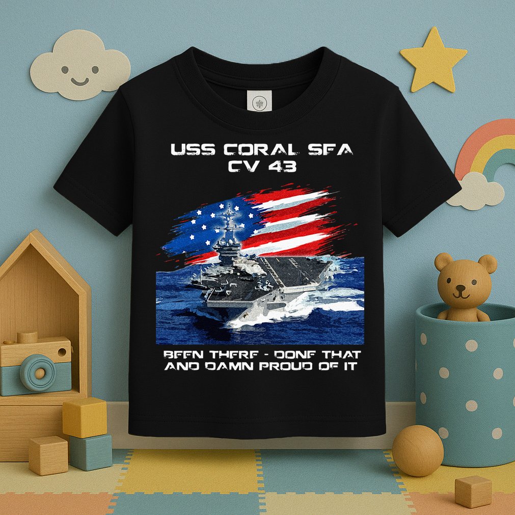 USS Coral Sea CV 43 Aircraft Carrier Veteran USA Flag Xmas Toddler T-Shirt
