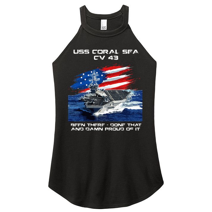 USS Coral Sea CV 43 Aircraft Carrier Veteran USA Flag Xmas Women's Perfect Tri Rocker Tank