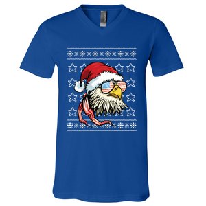 Ugly Christmas Sweater Usa Flag Bald Eagle Christmas Gift V-Neck T-Shirt