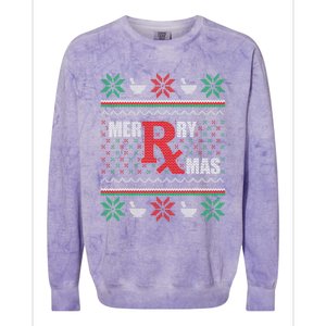 Ugly Christmas Sweater Pharmacy Tech Merry Xmas Pharmacist Gift Colorblast Crewneck Sweatshirt