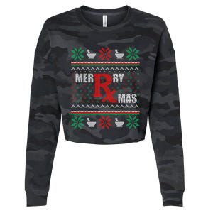 Ugly Christmas Sweater Pharmacy Tech Merry Xmas Pharmacist Gift Cropped Pullover Crew