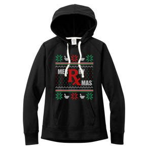 Ugly Christmas Sweater Pharmacy Tech Merry Xmas Pharmacist Gift Women's Fleece Hoodie