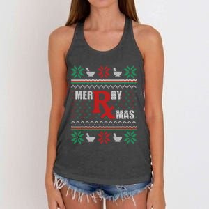 Ugly Christmas Sweater Pharmacy Tech Merry Xmas Pharmacist Gift Women's Knotted Racerback Tank