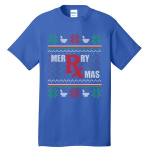 Ugly Christmas Sweater Pharmacy Tech Merry Xmas Pharmacist Gift Tall T-Shirt