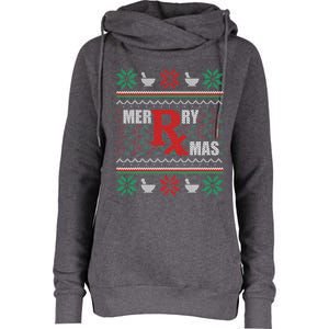 Ugly Christmas Sweater Pharmacy Tech Merry Xmas Pharmacist Gift Womens Funnel Neck Pullover Hood