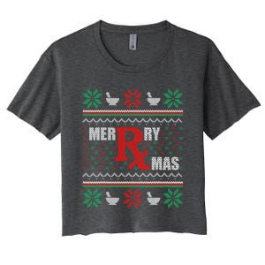 Ugly Christmas Sweater Pharmacy Tech Merry Xmas Pharmacist Gift Women's Crop Top Tee