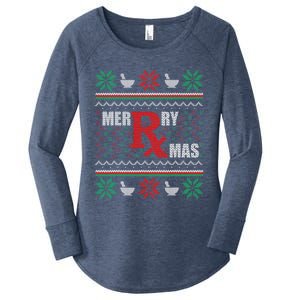 Ugly Christmas Sweater Pharmacy Tech Merry Xmas Pharmacist Gift Women's Perfect Tri Tunic Long Sleeve Shirt