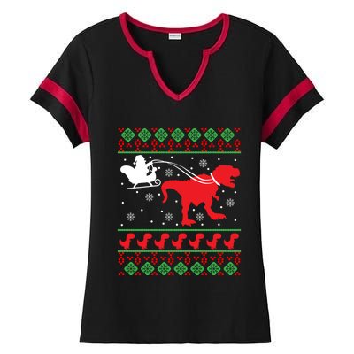 Ugly Christmas Sweater Dinosaur Ladies Halftime Notch Neck Tee