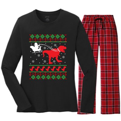 Ugly Christmas Sweater Dinosaur Women's Long Sleeve Flannel Pajama Set 