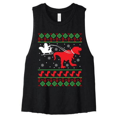 Ugly Christmas Sweater Dinosaur Women's Racerback Cropped Tank